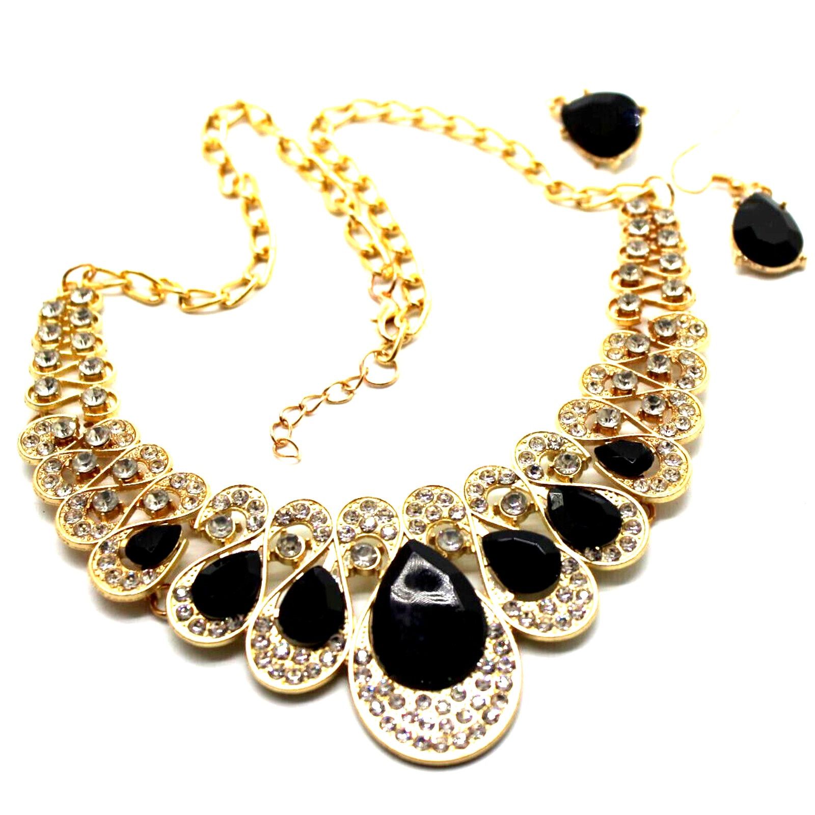 Other Black & Clear Rhinestone Goldtone Necklace Earring Set Size ONE SIZE - 1 Thumbnail