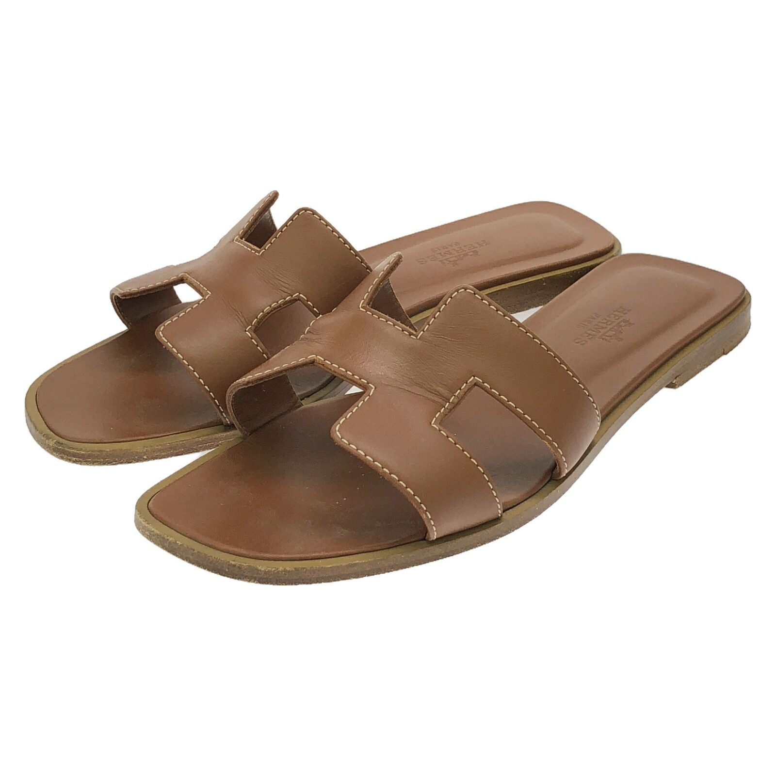 Hermes Hermes Sandal Leather Sandals Leather Shoes in Brown, Women's