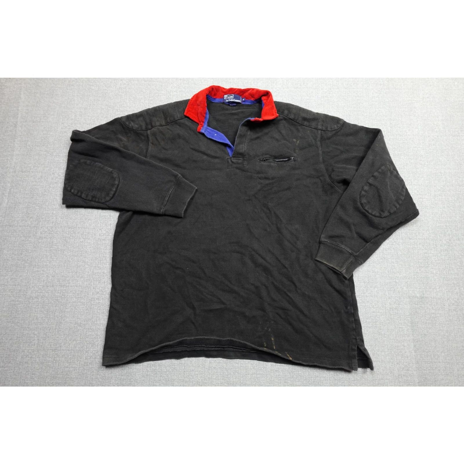 Polo Ralph Lauren VINTAGE Polo Ralph Lauren Rugby Polo Mens XL Black Cord Collar Zip Heavyweight Polo Size US XL / EU 56 / 4 - 5 Thumbnail