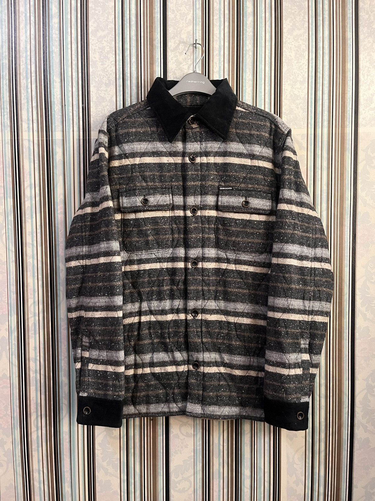Quiksilver quilted multicolor corduroy fleece heavy down #D1 Size US L / EU 52-54 / 3 - 1 Thumbnail