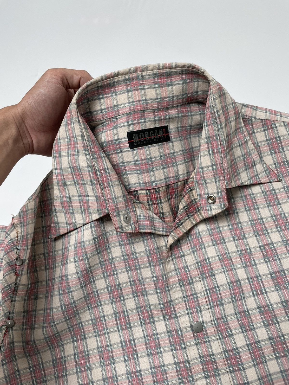 Japanese Brand Morgan Homme Studded Distressed Plaid Flannel Shirt Size US L / EU 52-54 / 3 - 7 Thumbnail