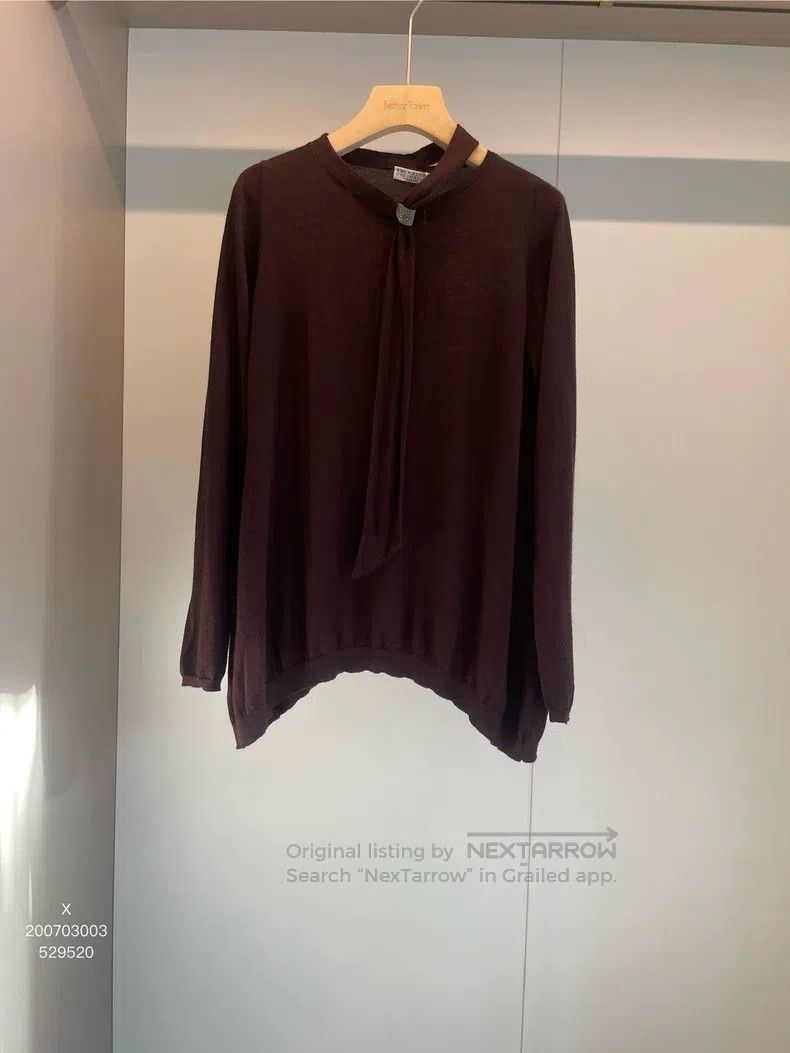 Brunello Cucinelli Brunello Cucinelli Burgundy Beaded Cashmere Sweater Size M / US 6-8 / IT 42-44 - 1 Thumbnail