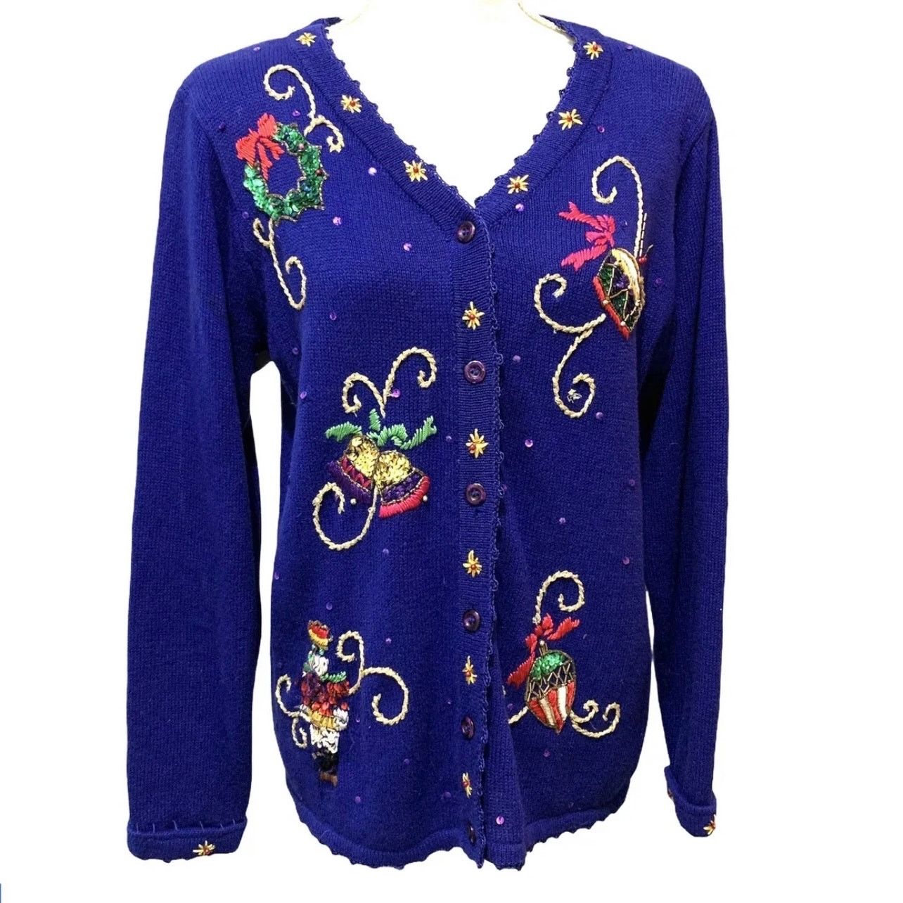 Vintage VINTAGE Arriviste Ugly Christmas Sweater Beads Sequins SM Size S / US 4 / IT 40 - 1 Thumbnail