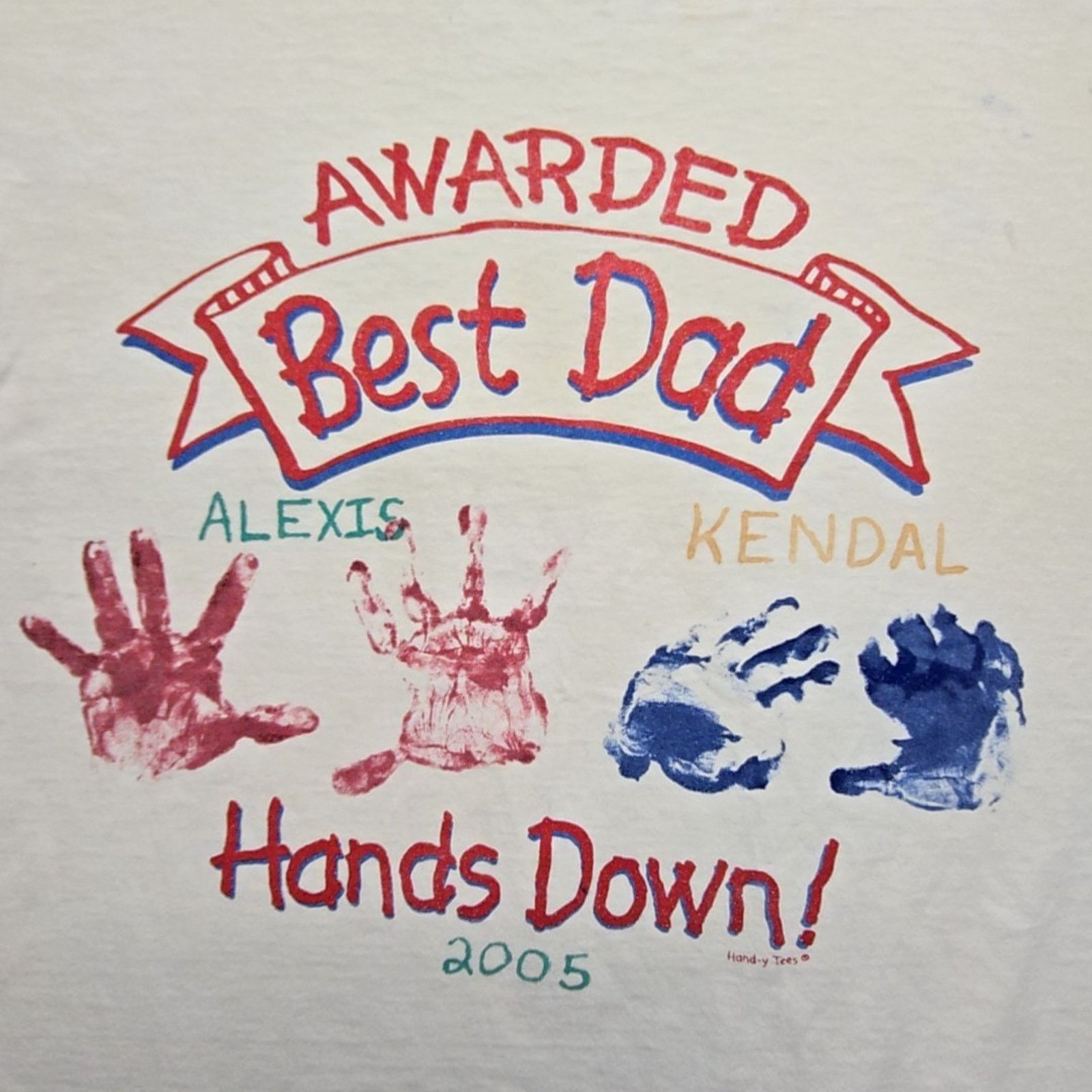Fruit Of The Loom Vintage Best Dad Shirt Handprint Distressed Large White Tee Size US L / EU 52-54 / 3 - 2 Thumbnail
