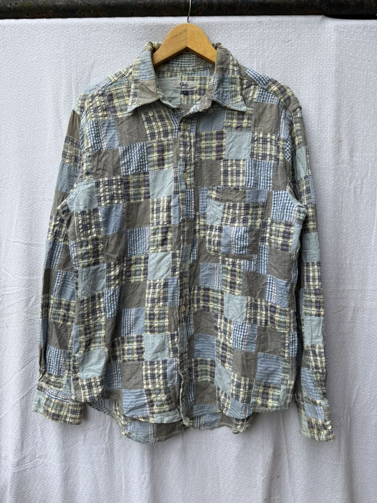Guy japanese patchwork flannel button shirt