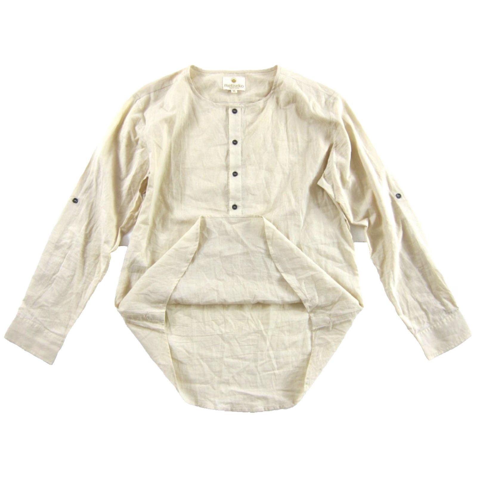 Vintage Metiseko Blouse Shirt Women XL Ivory 100% Cotton Tunic Roll Tab Sleeve Round Neck Button Vintage? No (adjusted) Size XL / US 12-14 / IT 48-50 - 5 Thumbnail