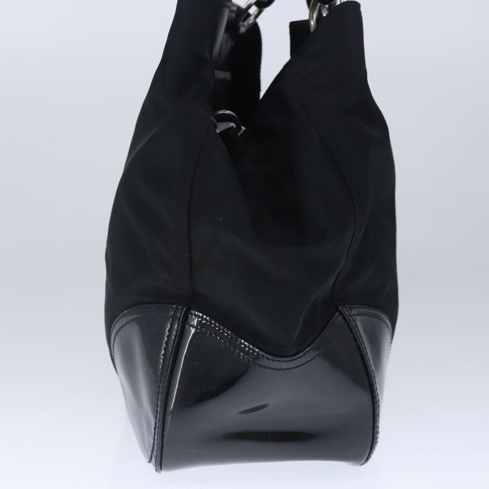 Prada Chain Tote Black Nylon Patent Leather