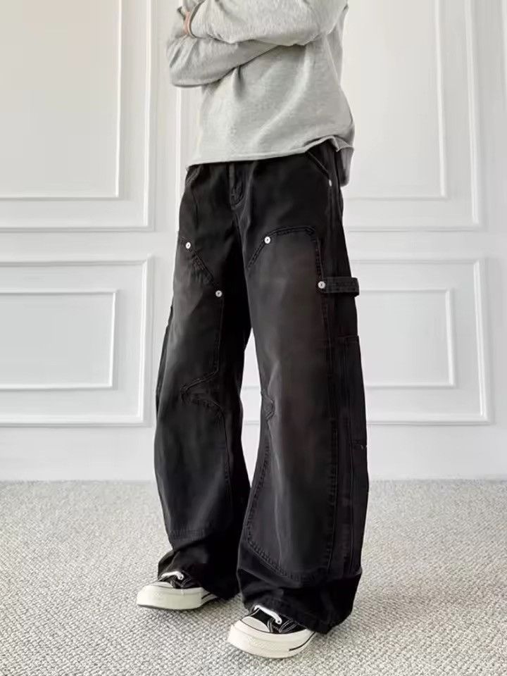 Japanese Brand Double Knee Work Pants – Wide Leg Baggy Carpenter Trousers Size US 27 - 1 Thumbnail