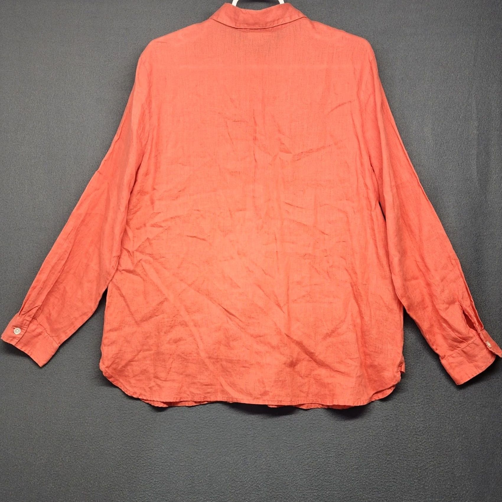 J. Jill J Jill Love Linen Top Women Medium Long Sleeve Button-Up Salmon Pink Lagenlook Shirt Mens? Size M / US 6-8 / IT 42-44 - 2 Thumbnail