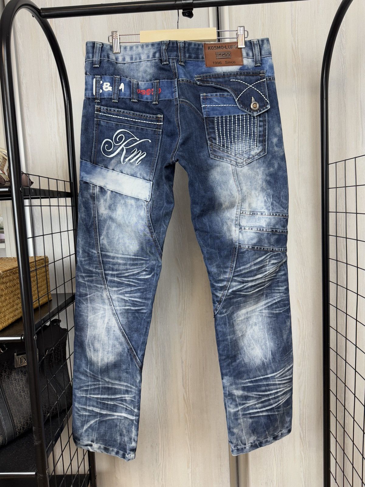 Japanese Brand Kosmo Lupo avant garde blue faded multipocket jeans denim Size US 33 - 11 Thumbnail