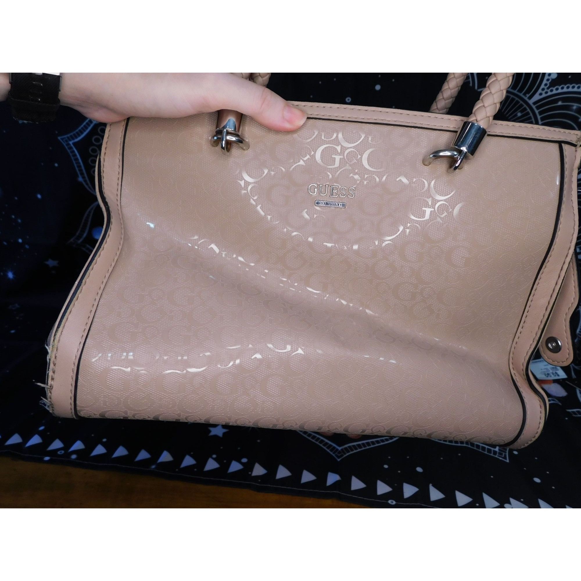Guess Guess Pink Beige Monogram Handbag With Braided Handles Size ONE SIZE - 6 Thumbnail