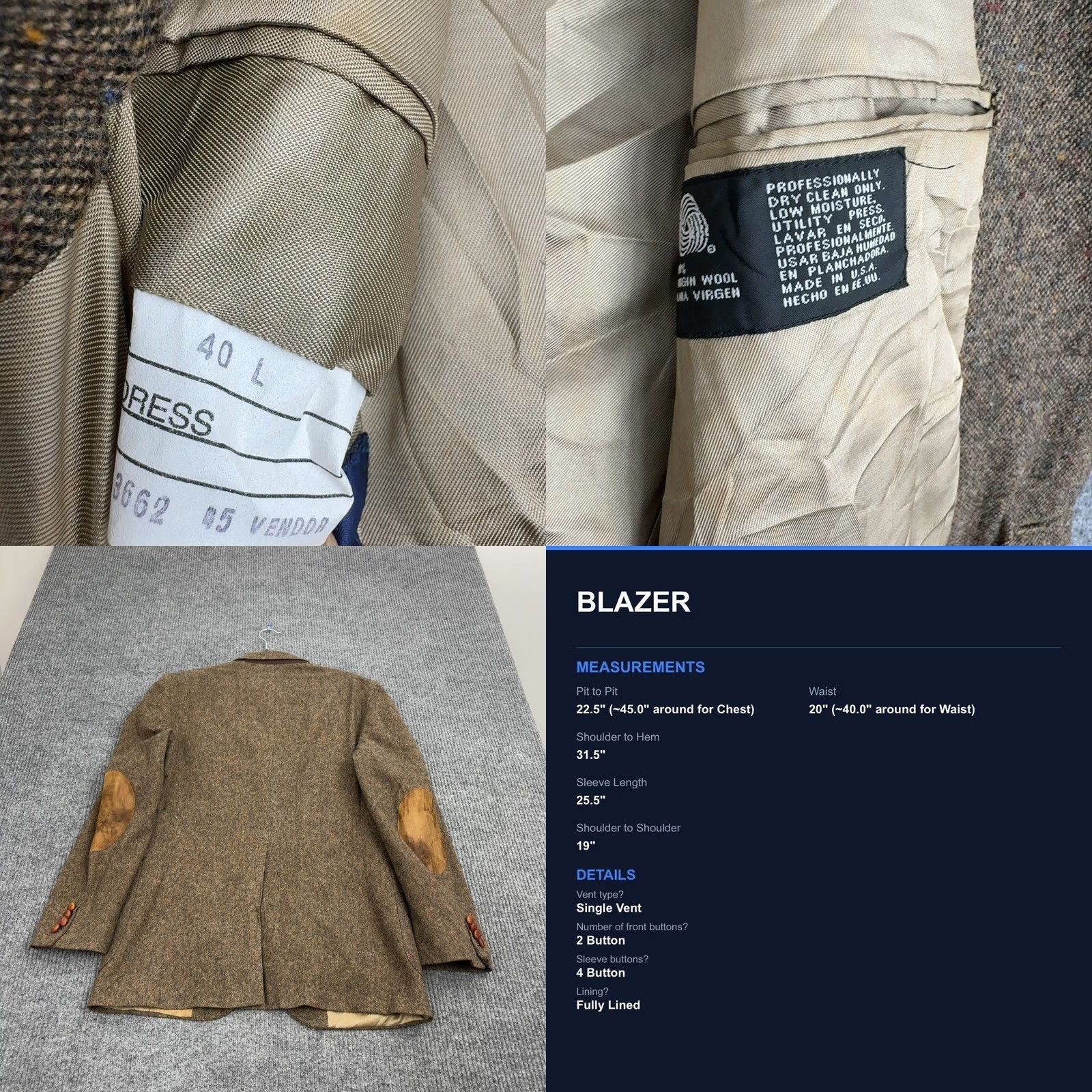 Stafford VINTAGE Stafford Blazer Mens 40L Brown Wool Suede Elbow Patches Classic Academic Size 40R - 8 Thumbnail