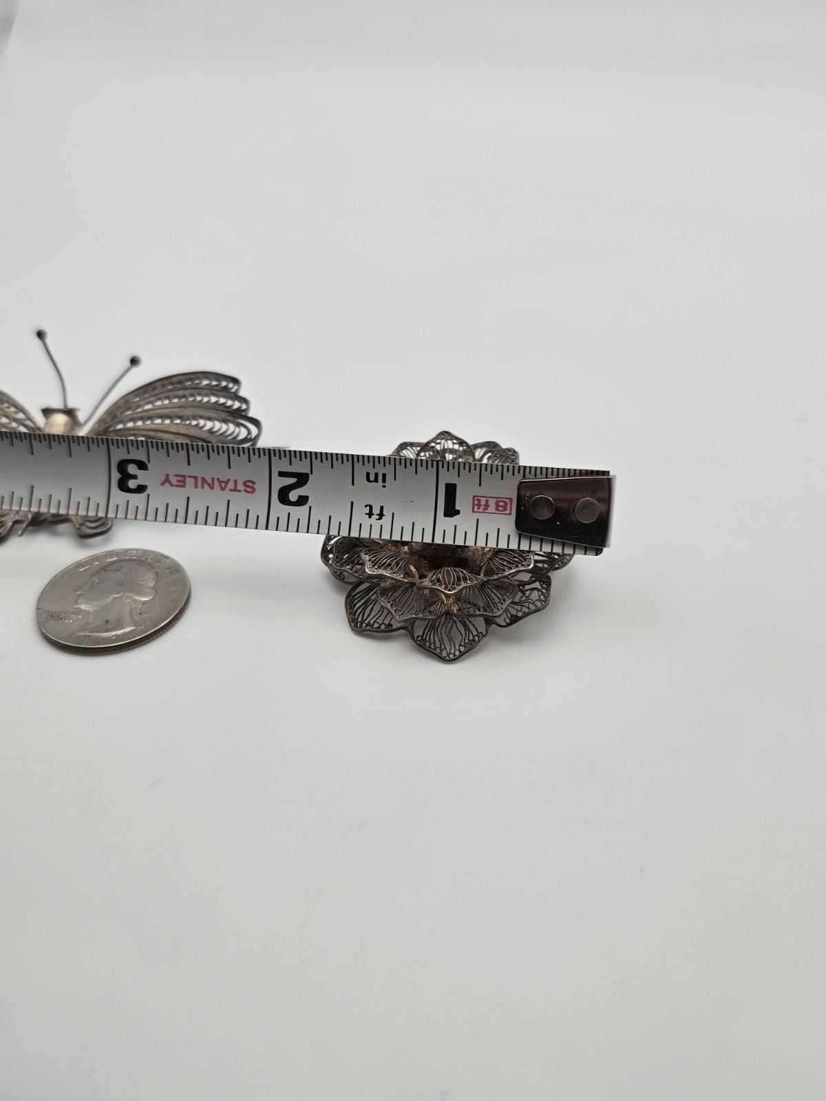 Other Antique Silver Filigree Butterfly & Layered Flower Brooch Size ONE SIZE - 2 Thumbnail