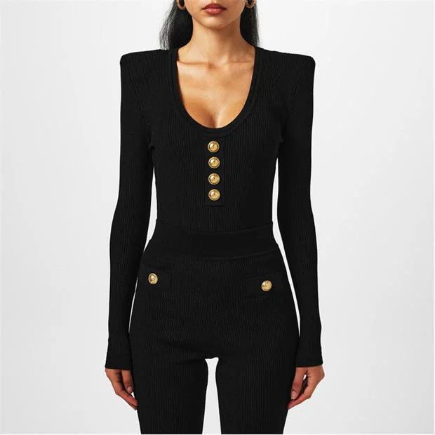 Balmain o1g2r1mq0924 Button Knit Bodysuits in Noir Size XS / US 0-2 / IT 36-38 - 3 Thumbnail