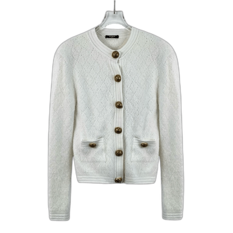 Balmain White Diamond Pattern Long Sleeve Cardigan Size US XS / EU 42 / 0 - 1 Thumbnail
