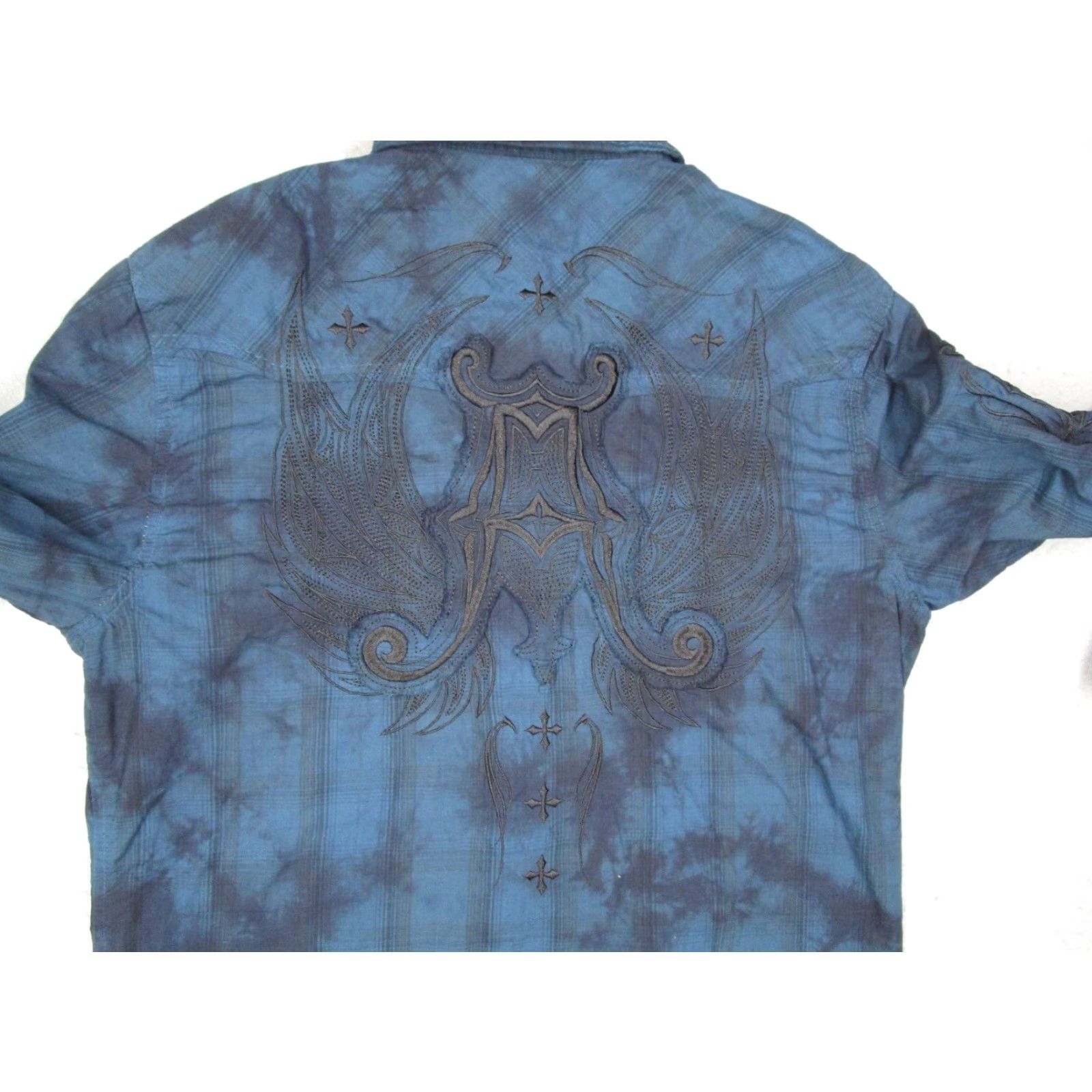 Affliction Affliction Mens Large Blue Tie Dye Long Sleeve Embroidered Button Up Shirt Cotton Blend Size US L / EU 52-54 / 3 - 5 Thumbnail