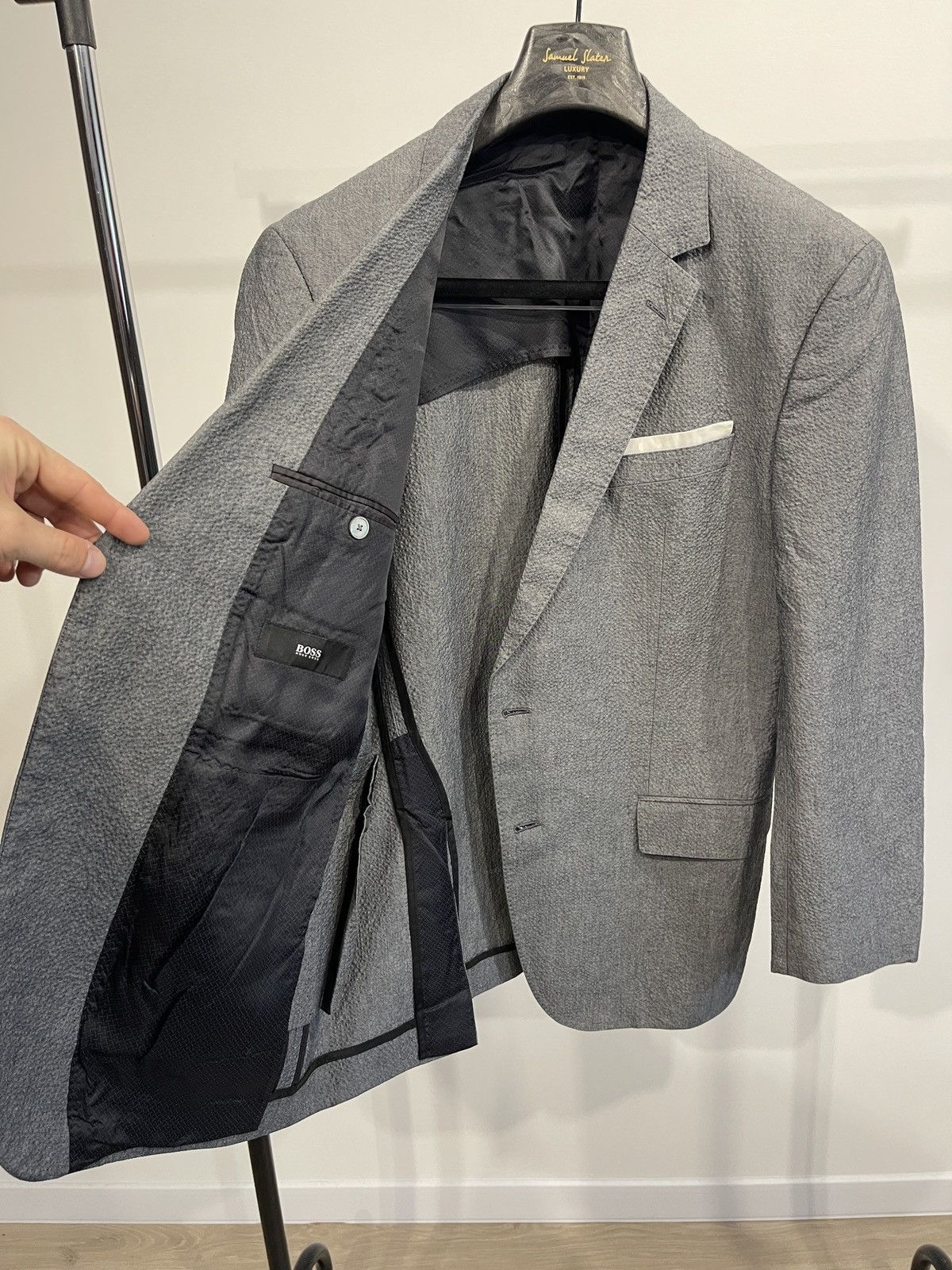 Hugo Boss HUGO BOSS "Hedson3/Gander1" Textured Cotton Blazer US 46R Size 46R - 8 Thumbnail