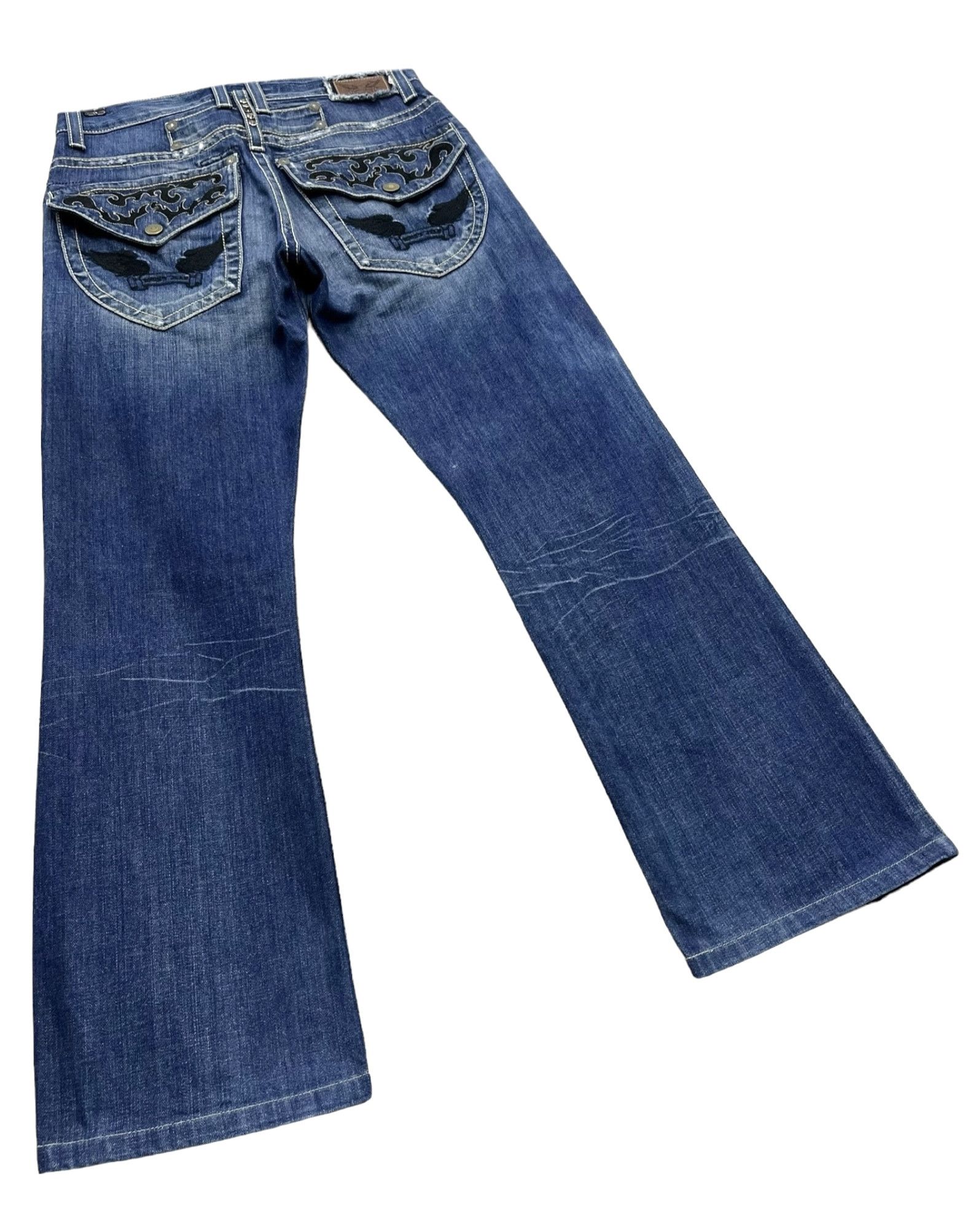Robins Jeans ROBINS JEANS BLACK WINGS Tribal Embroidery Minimalist Flare Size US 29 - 4 Thumbnail