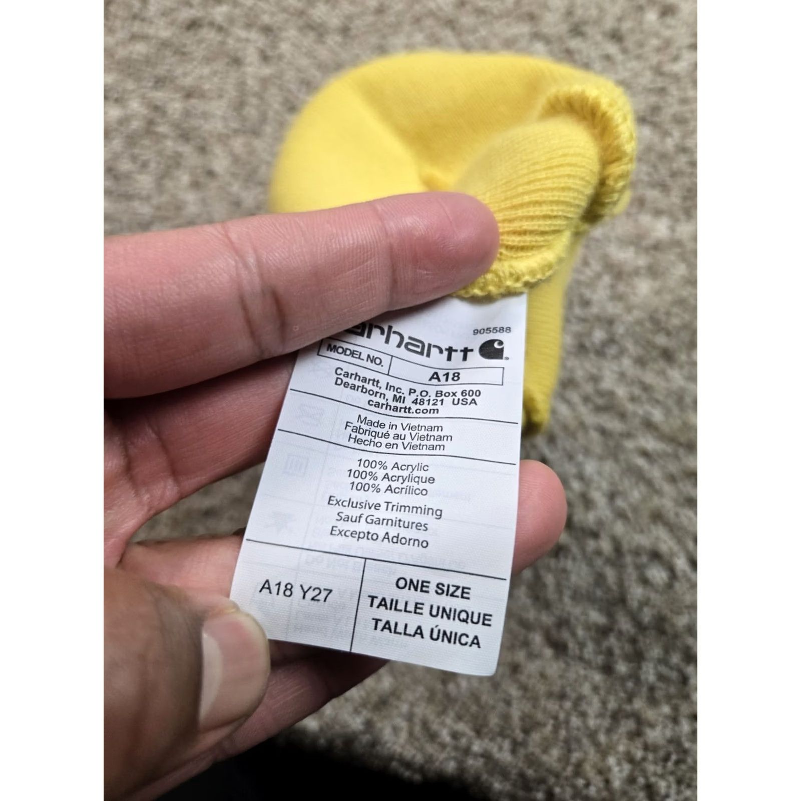 Carhartt Carhartt Beanie Hat Yellow Knit Ribbed Stretch Cuffed One Size Mens OSFA Winter Knit Acrylic Yellow Beanie Carhartt Size ONE SIZE - 3 Thumbnail