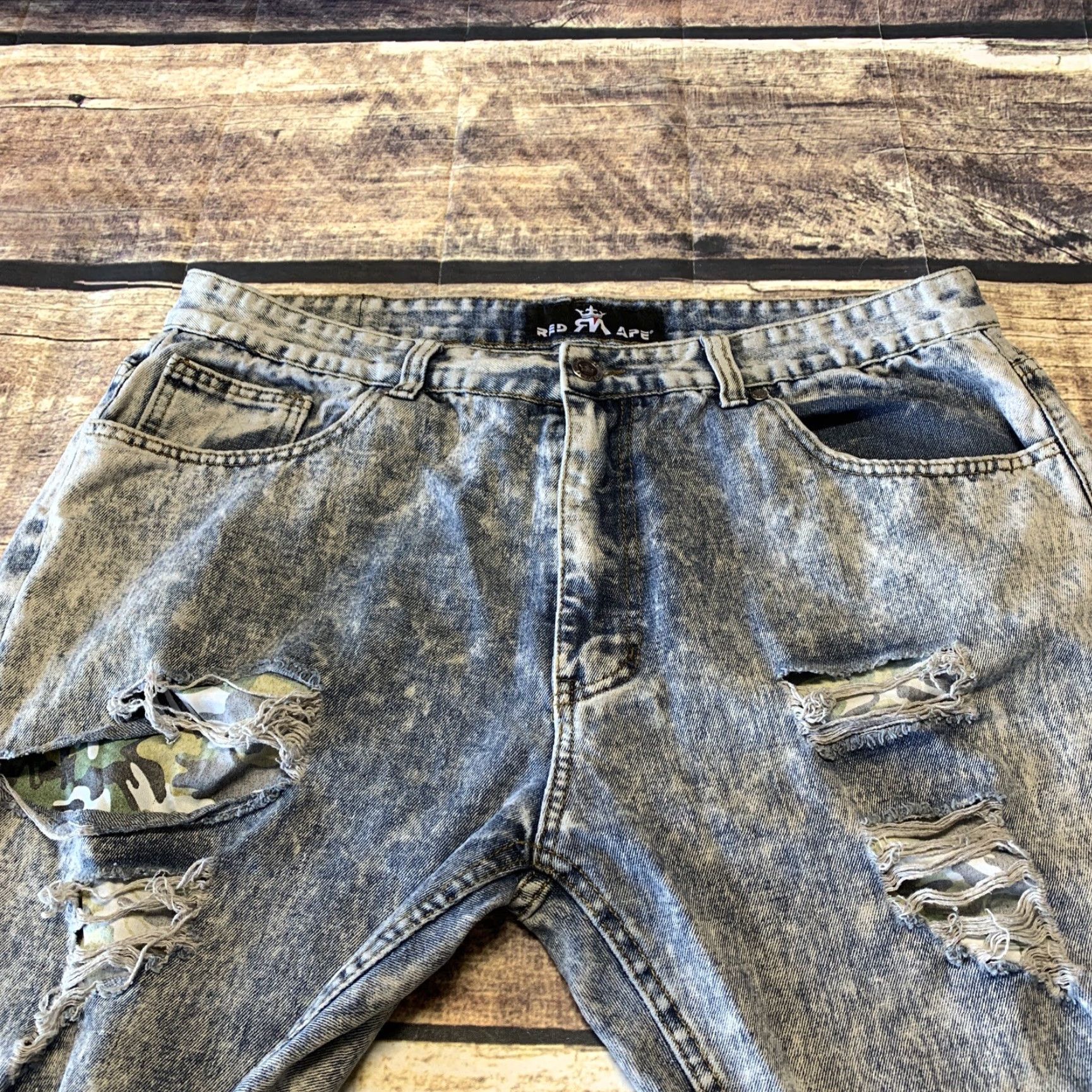 Vintage Red Ape Mens Blue Jeans 40 X 32 Acid Wash Distressed Straight Denim Jeans Size US 40 / EU 56 - 5 Thumbnail