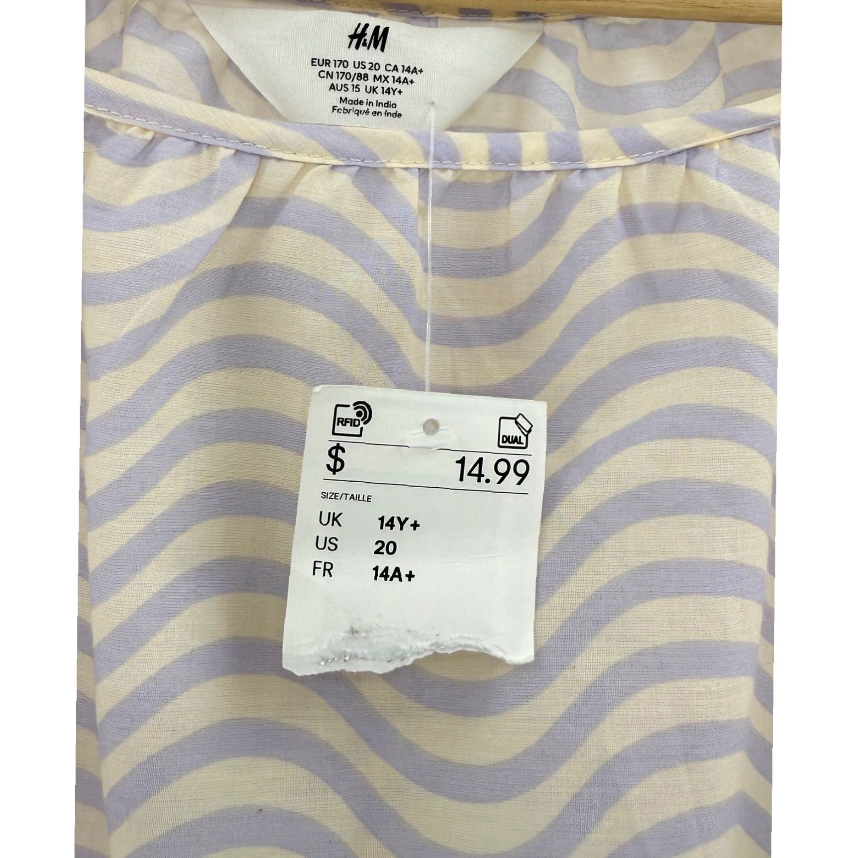 H&M NWT H&M Wave Pattern Top Size 14Y+ Beige and Lilac Cropped Blouse Boho Shirt WomensLam Size XL / US 12-14 / IT 48-50 - 6 Thumbnail