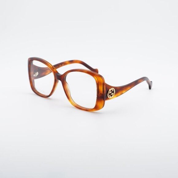 Gucci Gucci GG1236O 002 Eyeglasses Havana 55mm Square Frame Size ONE SIZE - 1 Thumbnail
