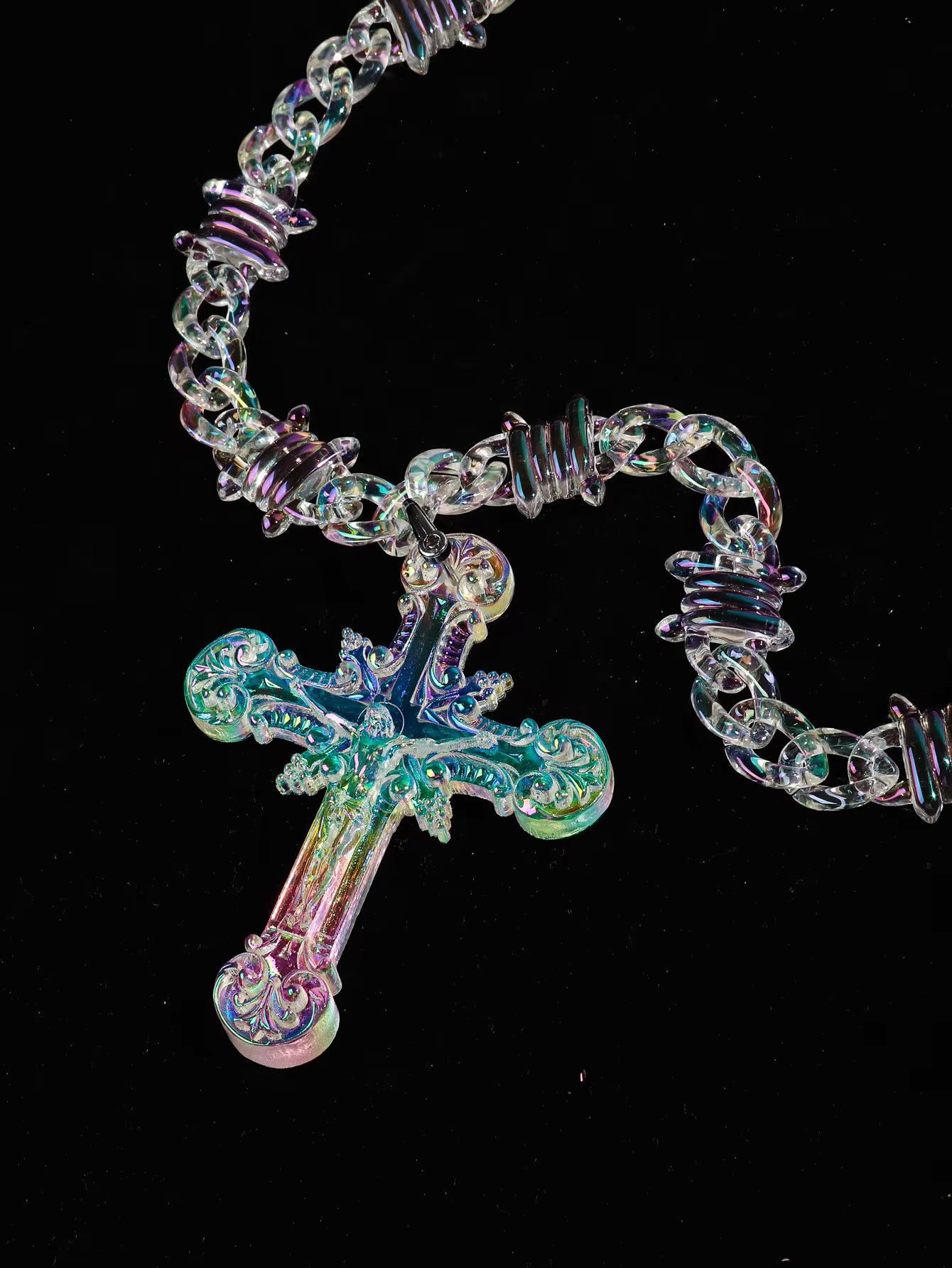 Jewelry Acrylic Transparent Big Jesus Christ Cross Pendant Necklace Size ONE SIZE - 2 Thumbnail