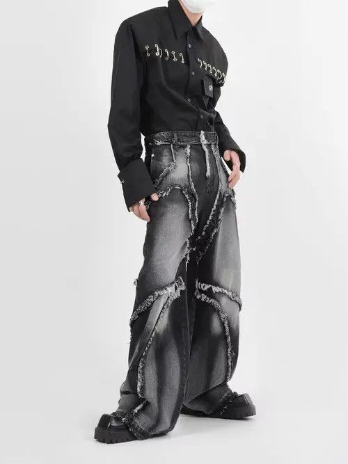 Japanese Brand × Jean Vintage washed distressed fringed micro-flare jeans Size US 32 / EU 48 - 2 Thumbnail