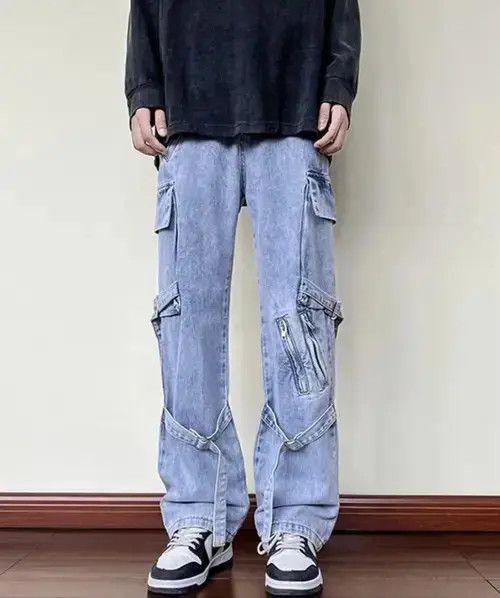 VIBE Mens Blue Cargo Baggy Jeans Size US 32 / EU 48 - 1 Thumbnail