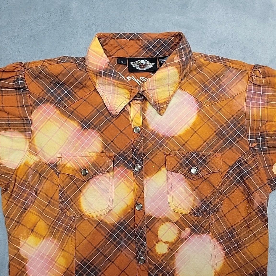Harley Davidson VINTAGE Harley-Davidson Shirt Women M Orange Plaid Pearl Snap Western Cowboy Casual Size M / US 6-8 / IT 42-44 - 3 Thumbnail