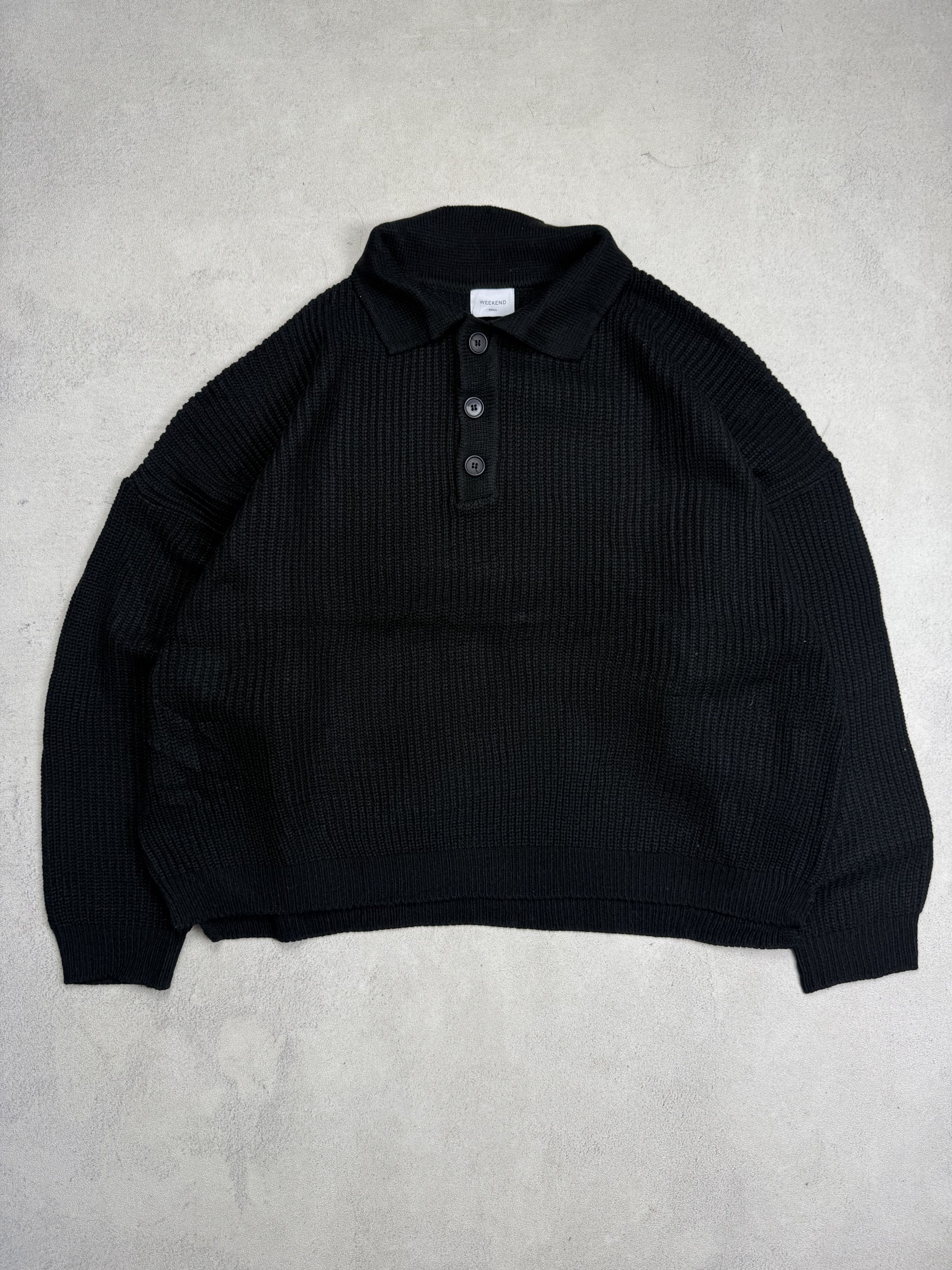 Japanese Brand Black Knit Polo Sweater Oversized Size US XL / EU 56 / 4 - 1 Thumbnail