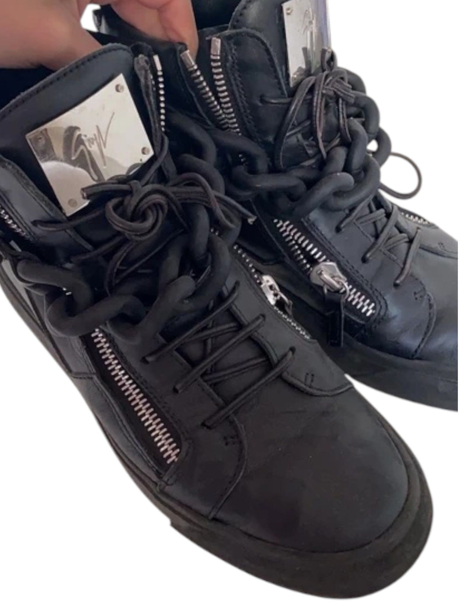 Giuseppe Zanotti Giuseppe Zanotti Black Leather Chunky Chain Hi‑Top, EU 40 Size US 7 / EU 40 - 1 Thumbnail