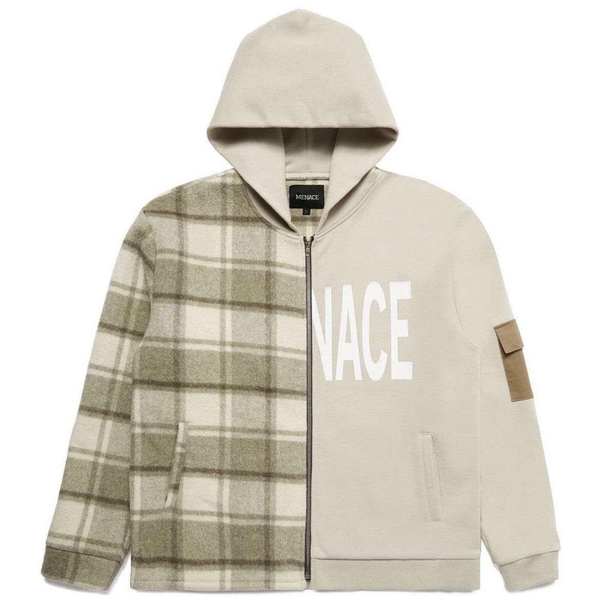 image of Menace “Split Wool Plaid French Terry Hoodie” Xl, Men's