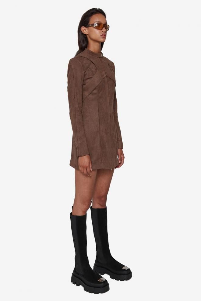 Misbhv $730 MISBHV Vegan Suede Mini Dress Brown Size XS / US 0-2 / IT 36-38 - 2 Thumbnail