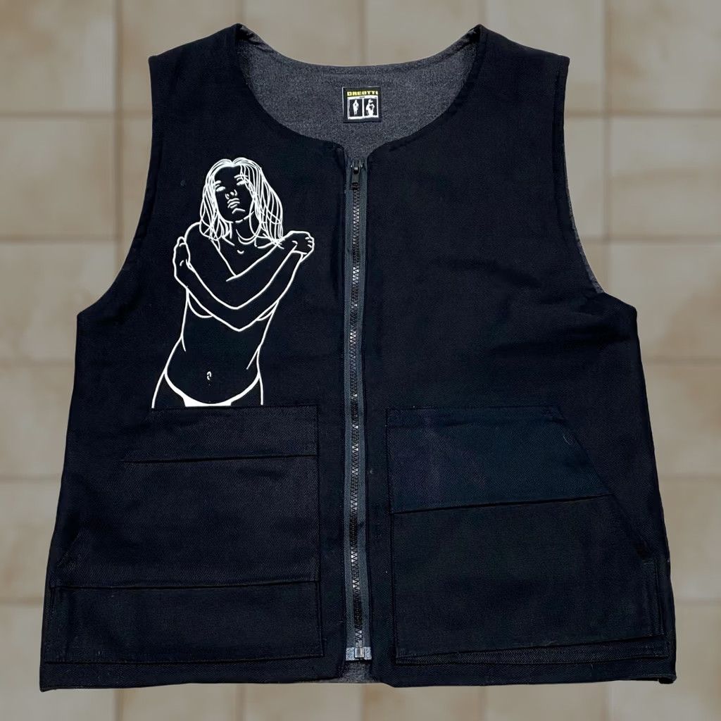 Vintage Dreotti Embroidered Denim Utility Graphic Vest O/S Streetwear Mens Size US M / EU 48-50 / 2 - 1 Thumbnail