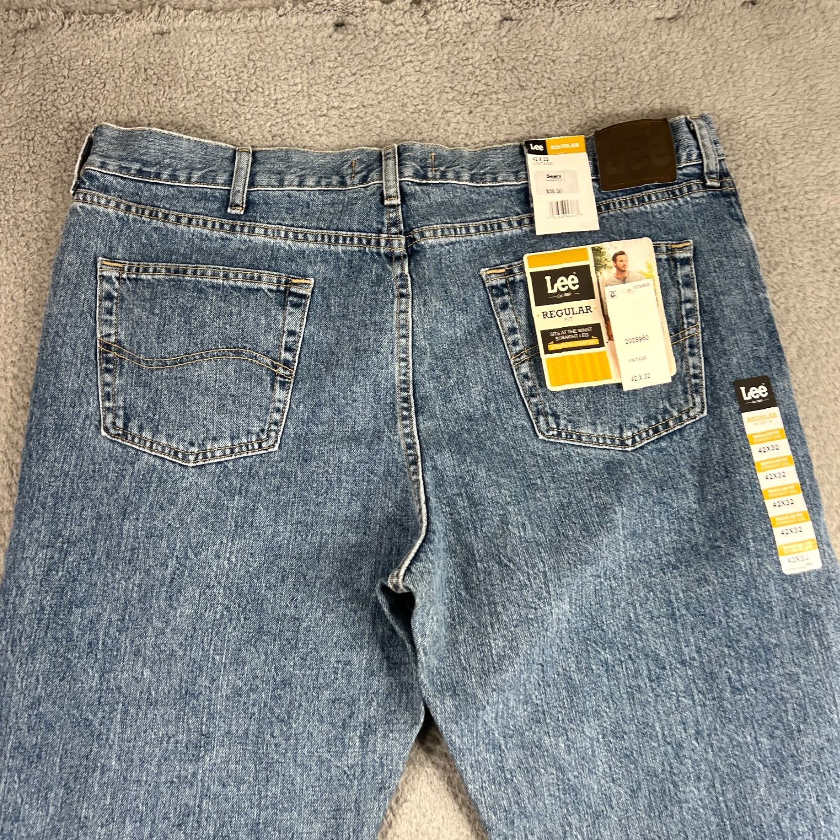 Lee VINTAGE Lee Jeans Regular Fit Straight Leg Denim Pants Classic 5-Pocket Blue Stone Wash 42 Mens US 32 In Seam NWT Size US 42 / EU 58 - 2 Thumbnail