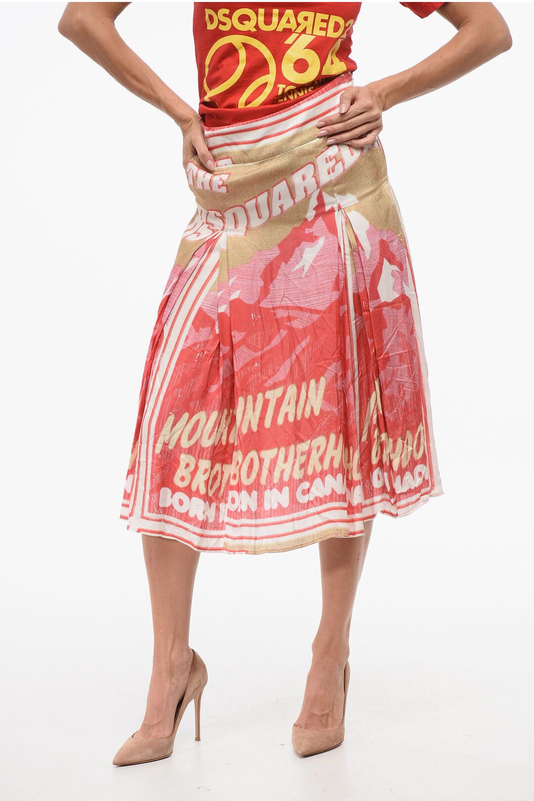 Dsquared2 Pleated Flared Skirt with Logo Print Size 26" / US 2 / IT 38 - 1 Thumbnail