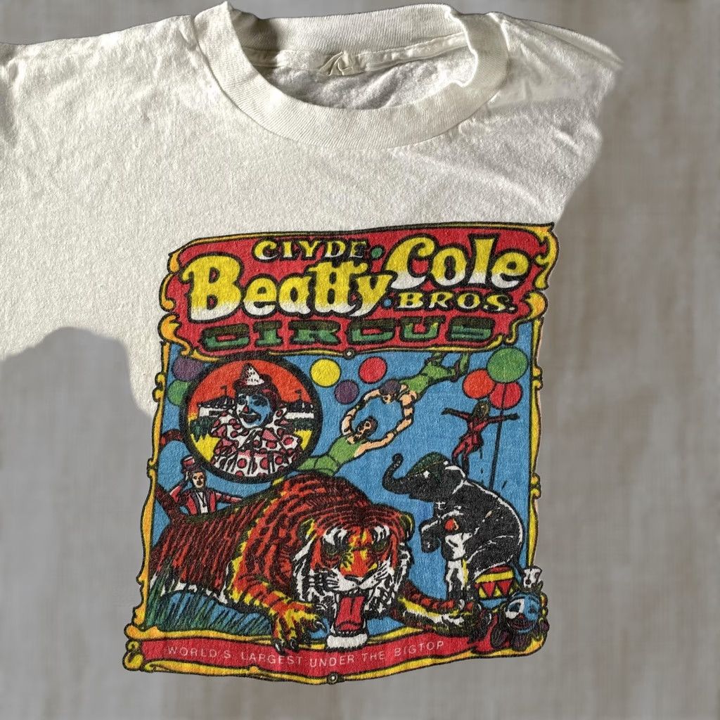 Vintage VINTAGE Clyde Beatty Cole Bros Circus Shirt Mens XL White Crew Neck Short Sleeve Graphic Print 80s Size US XL / EU 56 / 4 - 1 Thumbnail