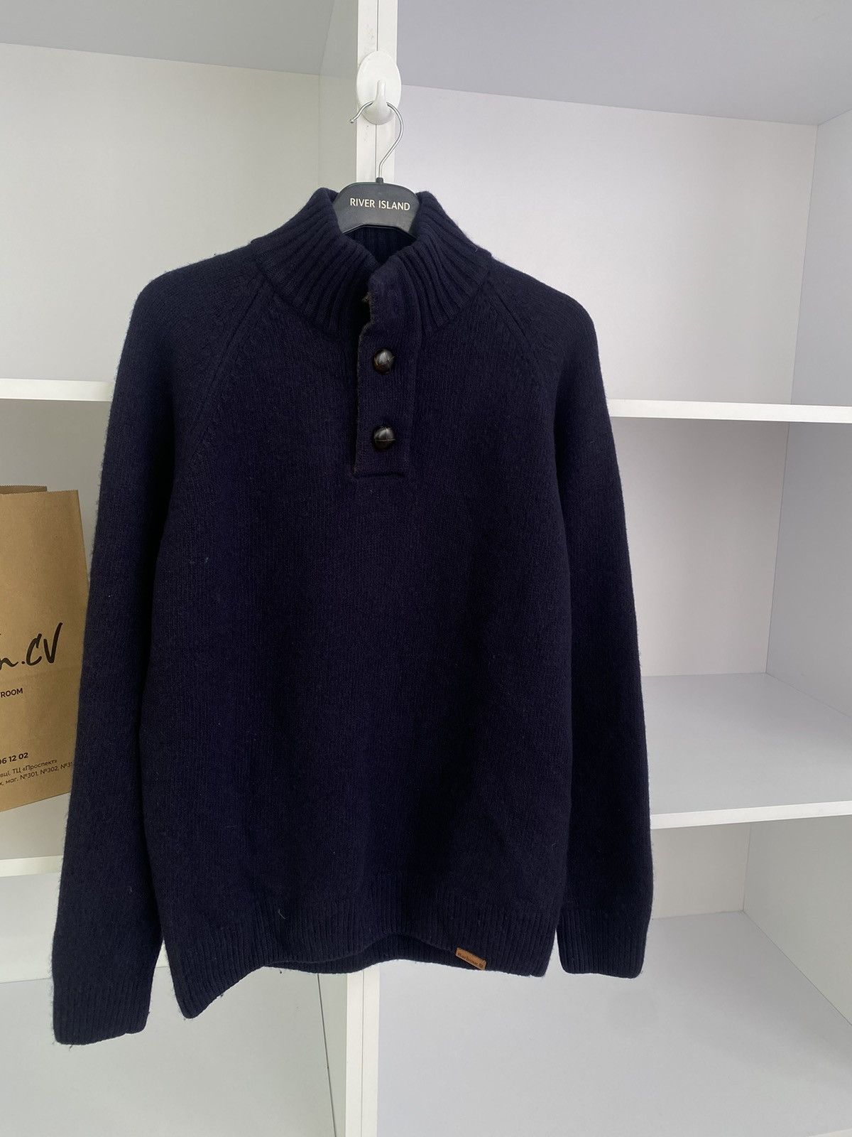 Barbour × Designer × Vintage Vintage Barbour Navy Wool Sweater Size US L / EU 52-54 / 3 - 4 Thumbnail