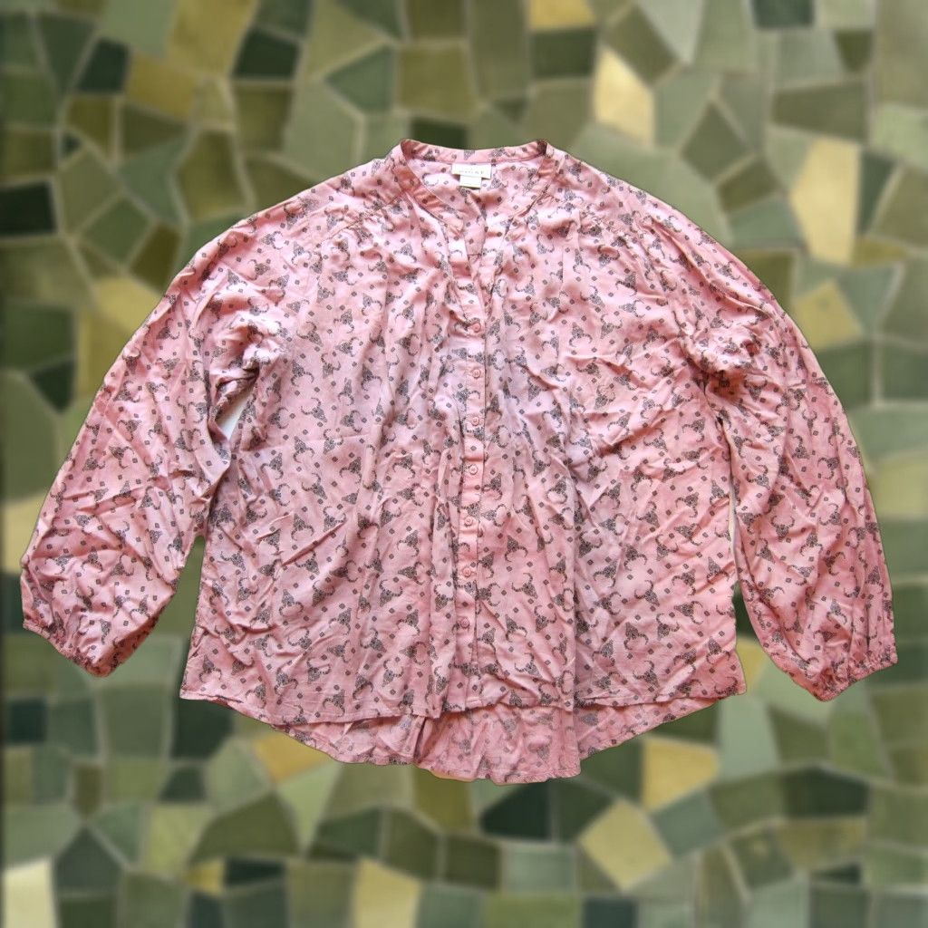 Ariat Ariat Button Up Long Sleeve Blouse XL Pink Cattle Steel Skull Head Rayon Floral Pattern Women Size XL / US 12-14 / IT 48-50 - 1 Thumbnail