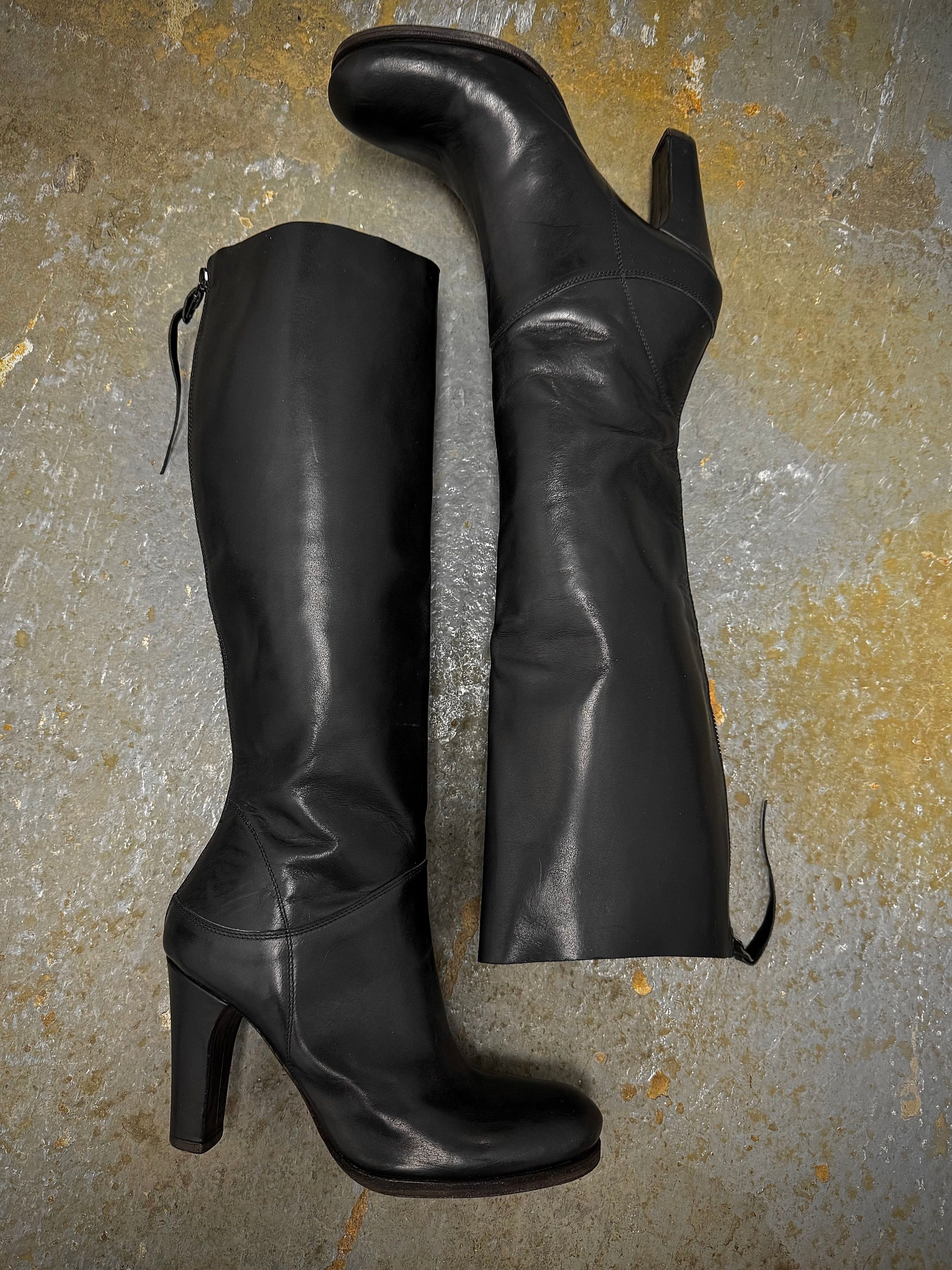 Ma+ MA+ Black Leather Tall Back Zip Calf Boots Size US 5.5 / EU 38 - 1 Thumbnail