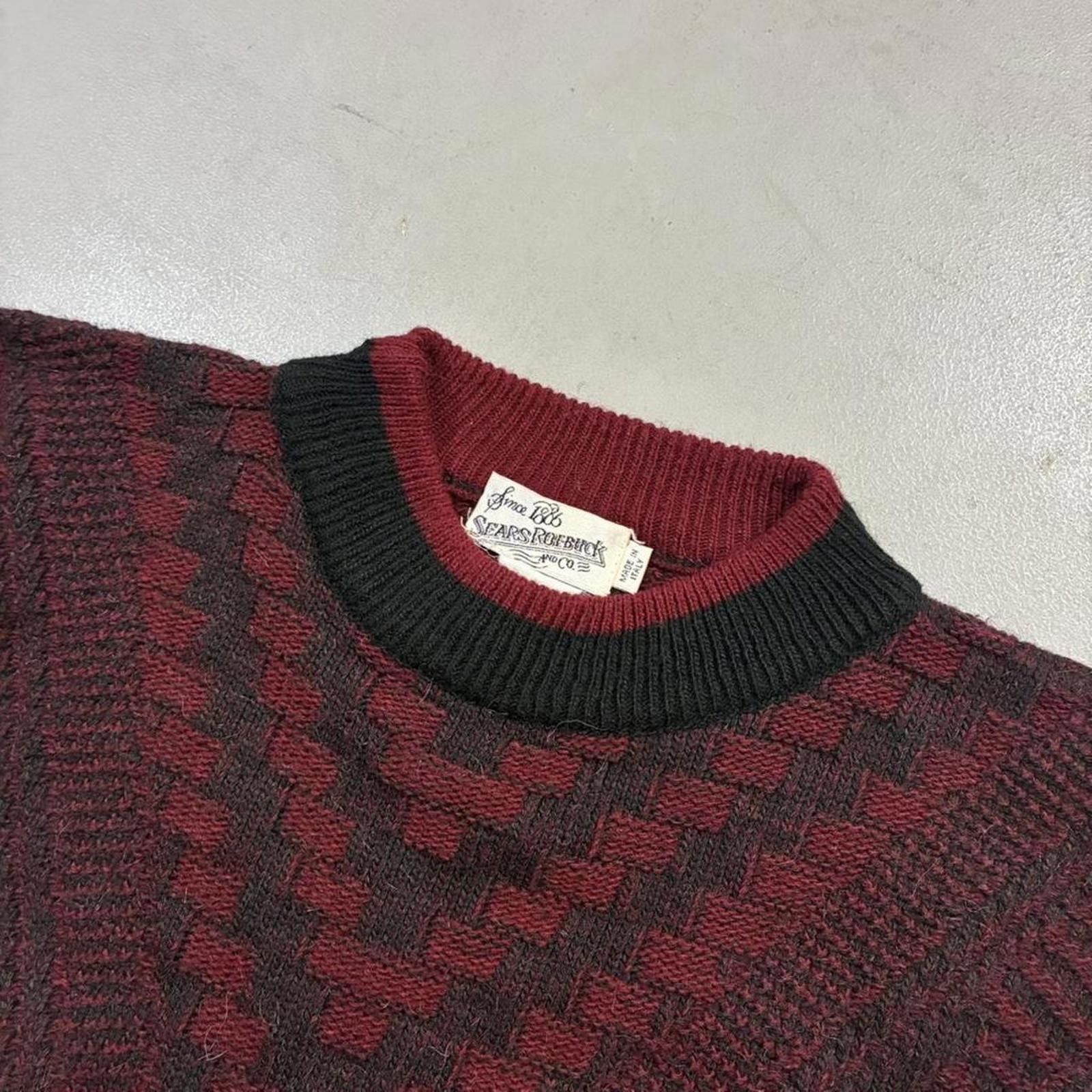 Sears Vintage 80s Geometric Knit Red Black Wool Sweater Size US L / EU 52-54 / 3 - 2 Thumbnail