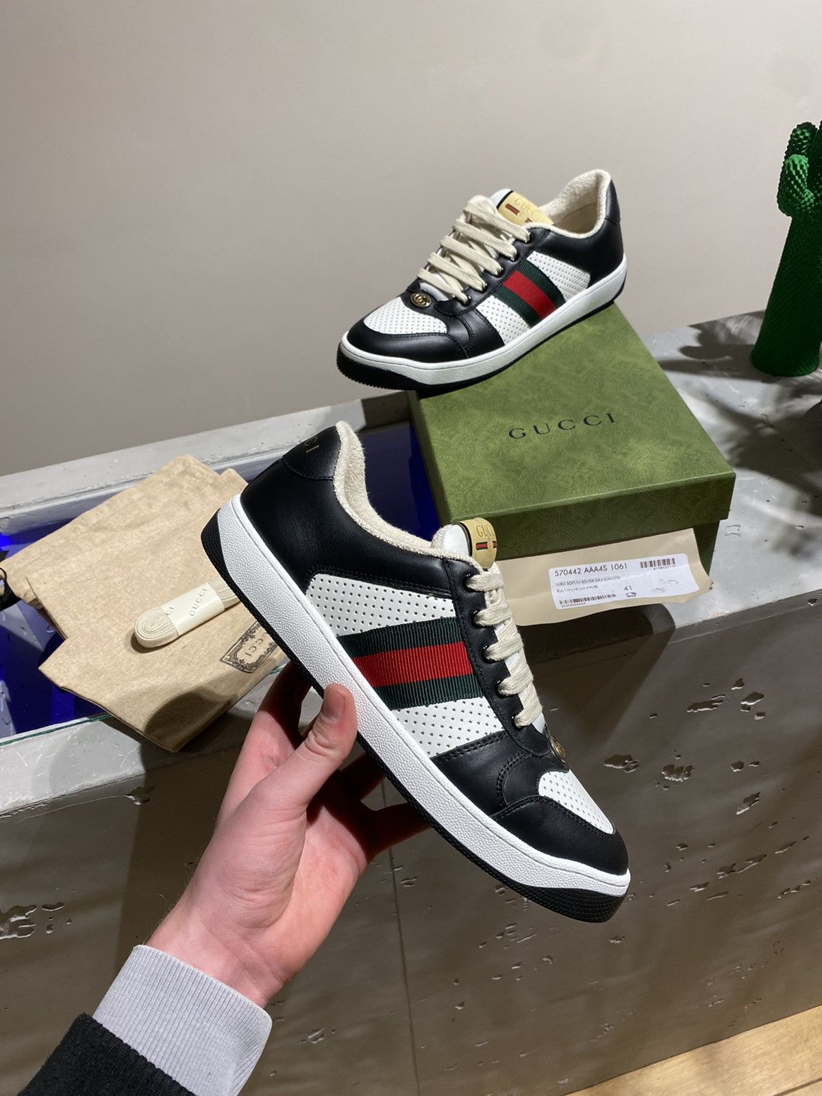 image of Gucci Screener Sneaker in Black/White, Men's (Size 8)