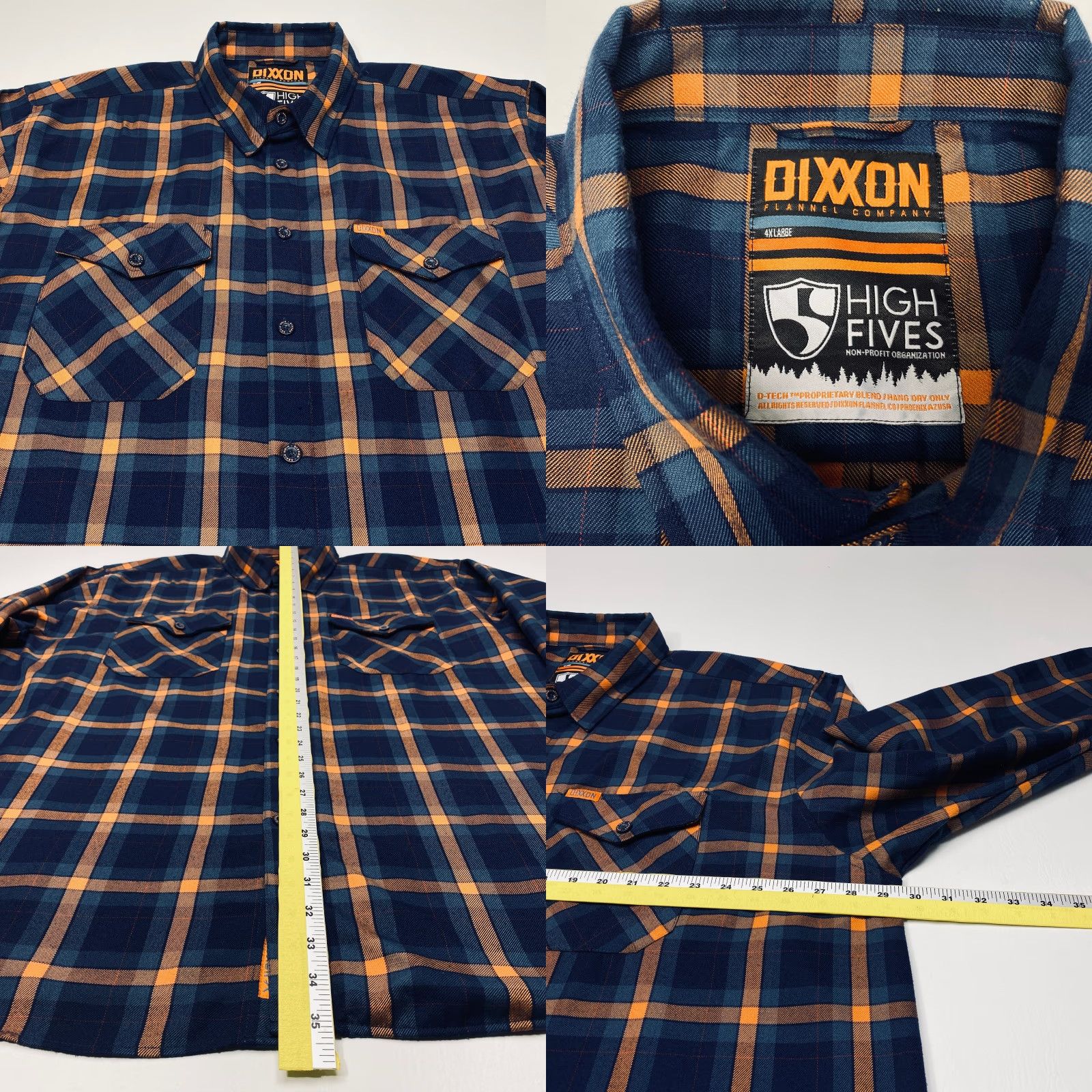 Vintage Dixxon Flannel Shirt Mens 4XL High Five Blue Orange Plaid Button Up Long Sleeve Size US XXL / EU 58 / 5 - 8 Thumbnail