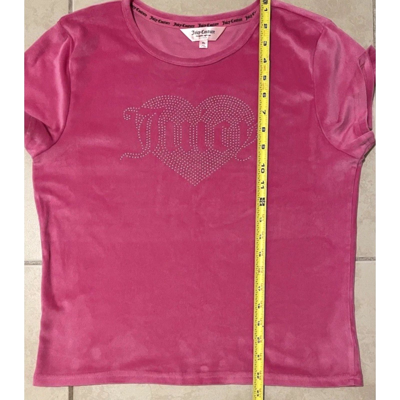 Velour VINTAGE Rhinestone Velour Shirt Short Set XL Pink 80s 90s Designer Bling Juicy Couture Women's T-Shirt Size XL / US 12-14 / IT 48-50 - 7 Thumbnail