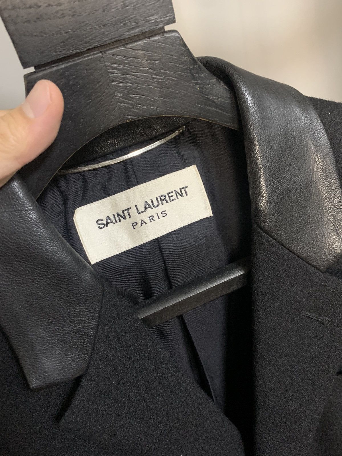 Saint Laurent Paris Saint Laurent 2013FW Leather Collar Wool Chestfield coat Size US M / EU 48-50 / 2 - 2 Thumbnail