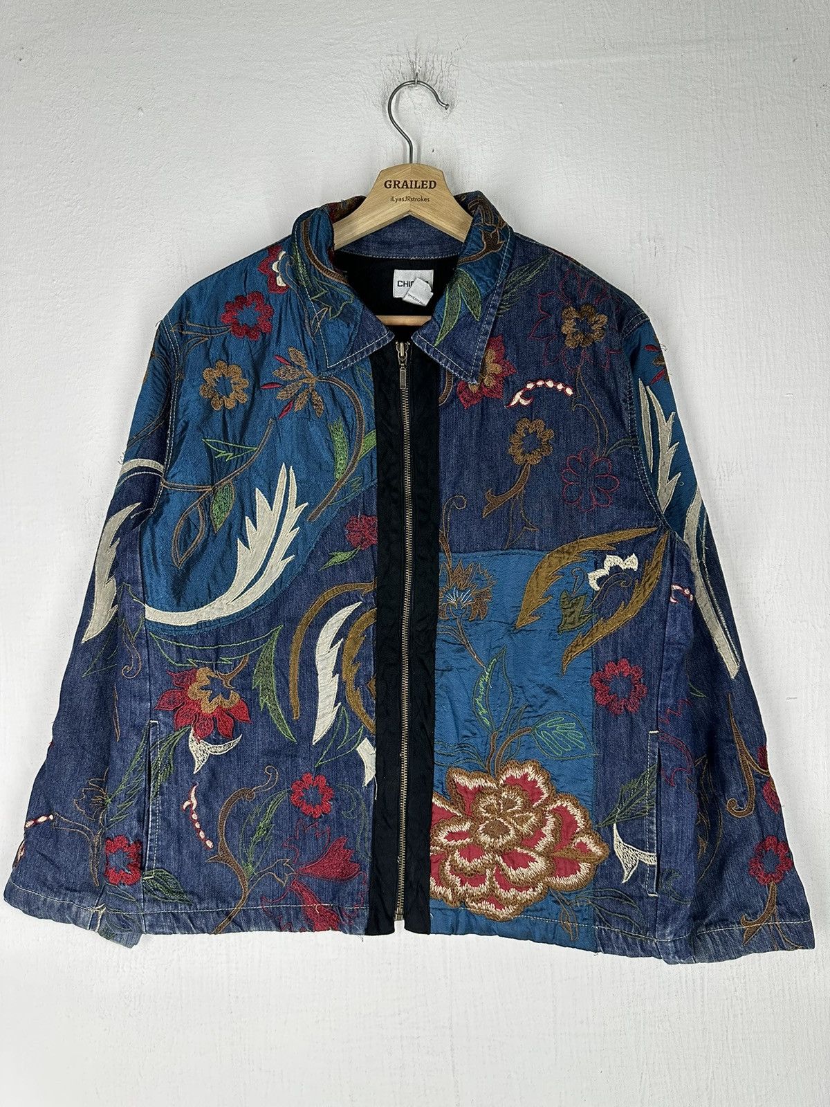image of Chicos Vintage Chico’S Over Patches Embroidery Jacket in Blue, Men's (Size Medium)