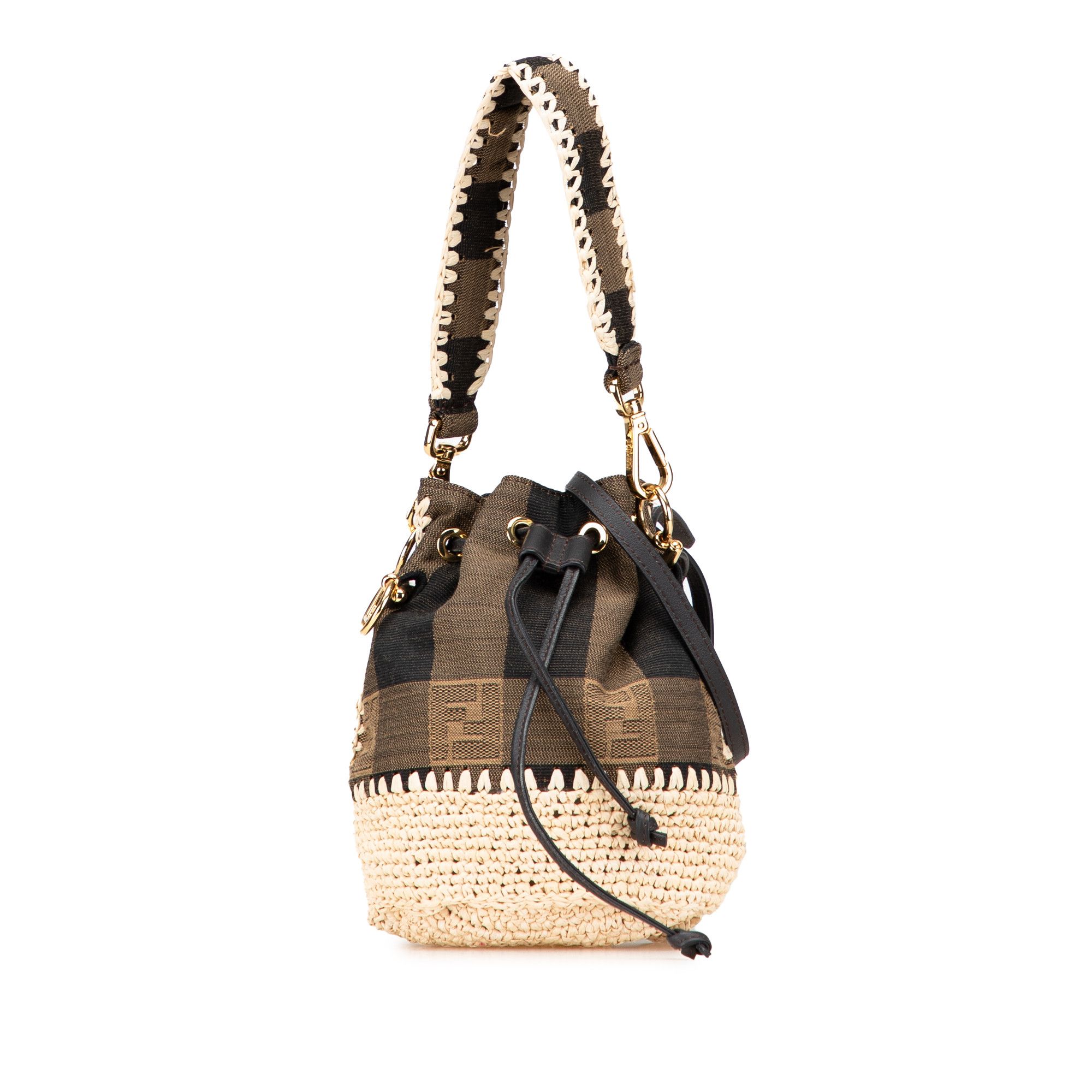 Fendi Zucca Pequin Jaquard and Straw Mon Tresor Bucket Bag - Main Image