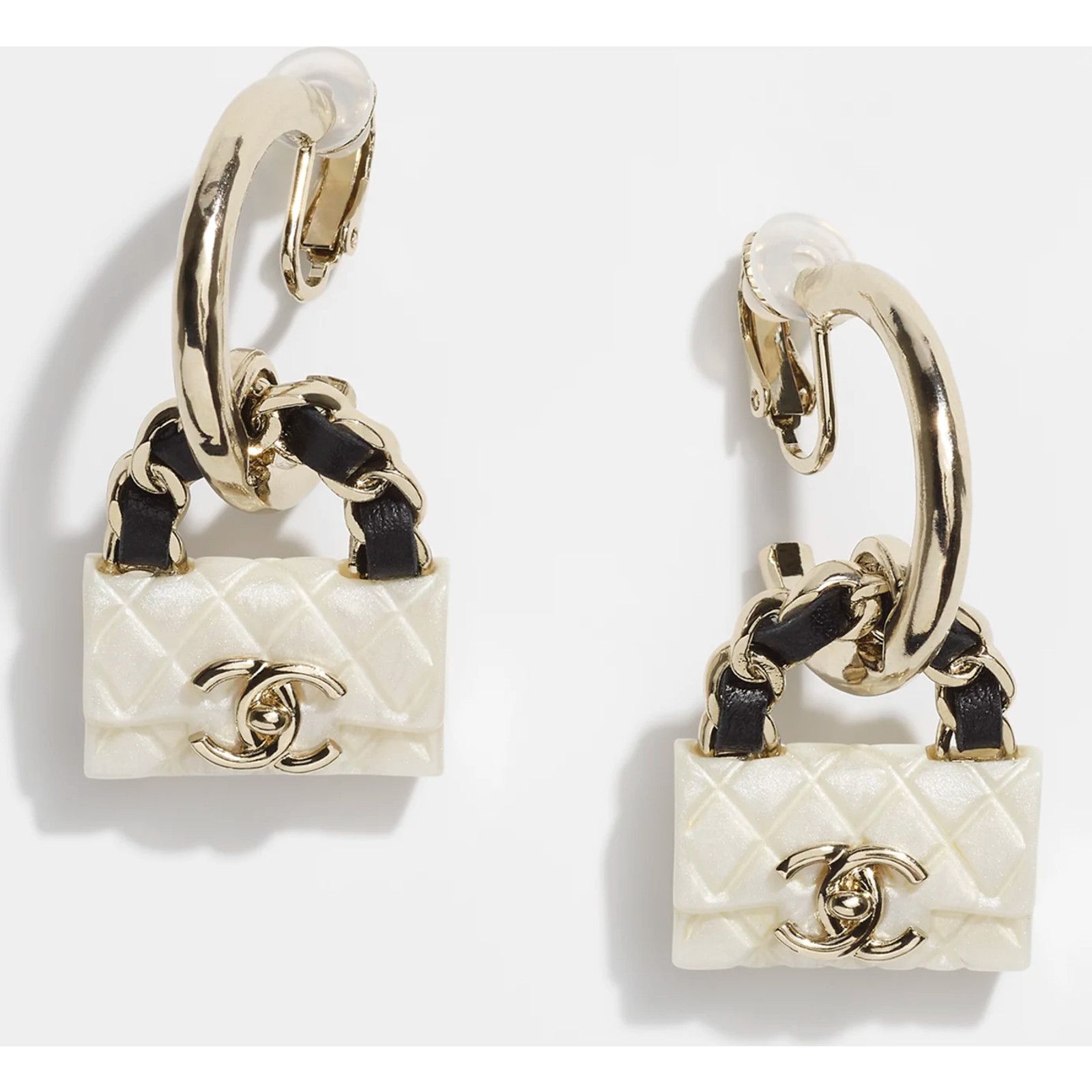 Chanel Chanel Quilted Bag Gold CC Logo Dangle Drop Hoop Earrings Size ONE SIZE - 1 Thumbnail