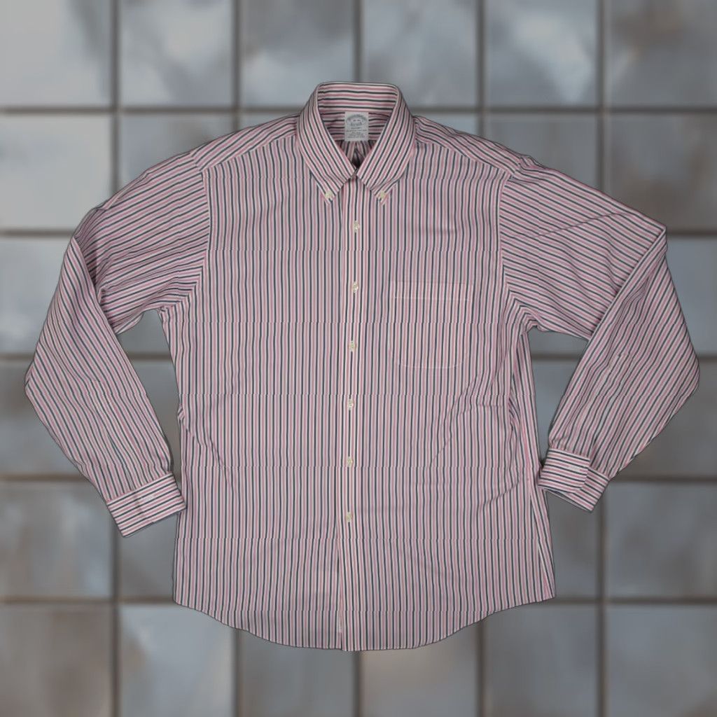 Brooks Brothers Brooks Brothers Regents Dress Shirt Mens 16 35 Pink Striped Non-Iron Button Up Classic Cuff 100% Cotton Shirt Size 34R - 1 Thumbnail